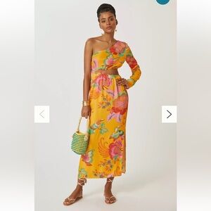 NEW! Farm x Anthropologie Single-Shoulder Printed Maxi Dress Cutout Floral XS